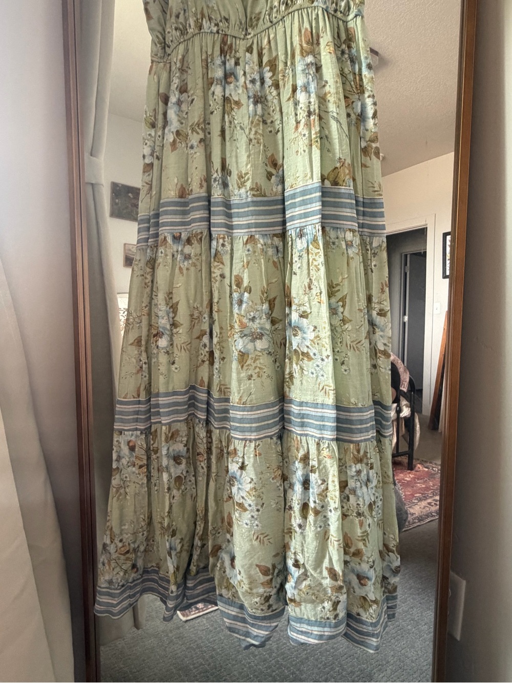 Blu Pepper - Floral Tiered Maxi Dress with Tie Straps - Sage & Blue - Picture 8 of 8